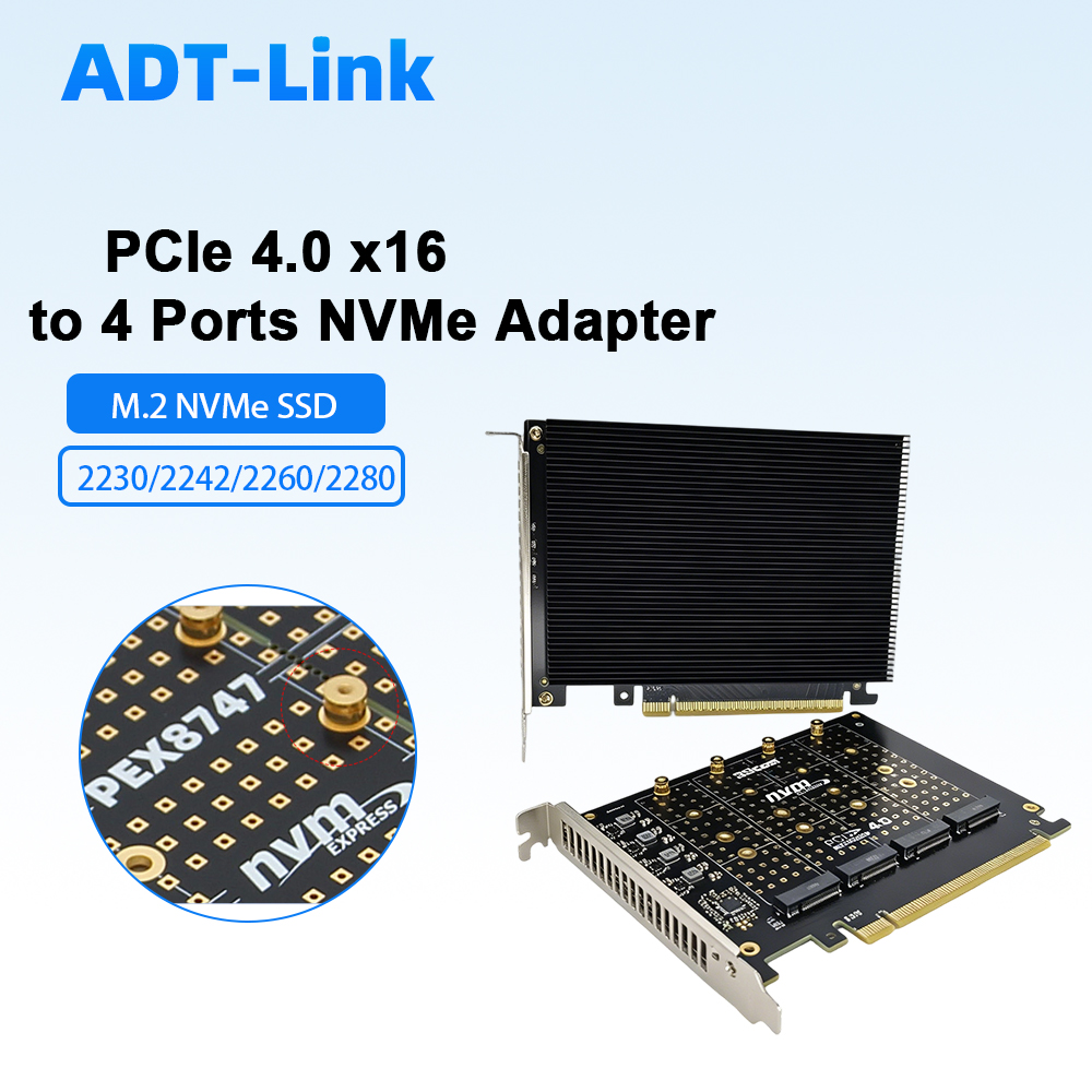 Quad M.2 Nvme Pcie Bifurcation Card - PCIe 4.0 X16 - 4 Portlu