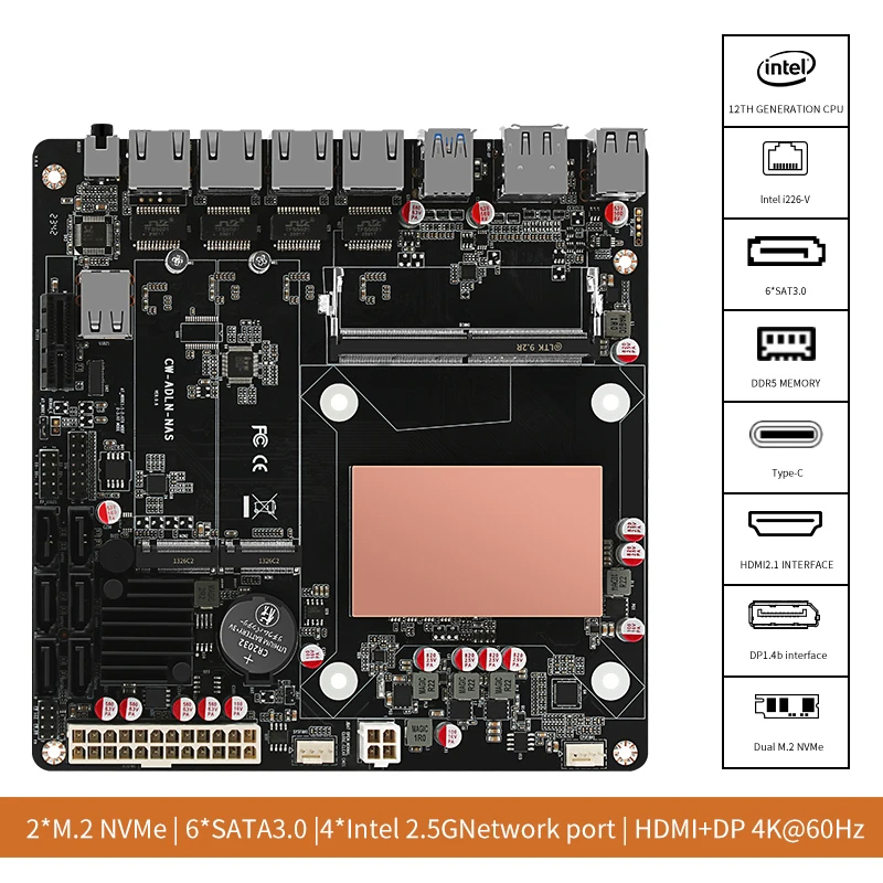 Nas Motherboard N100 6 Sata - N100/N150 6 Yuvalı NAS Anakartı 4x
