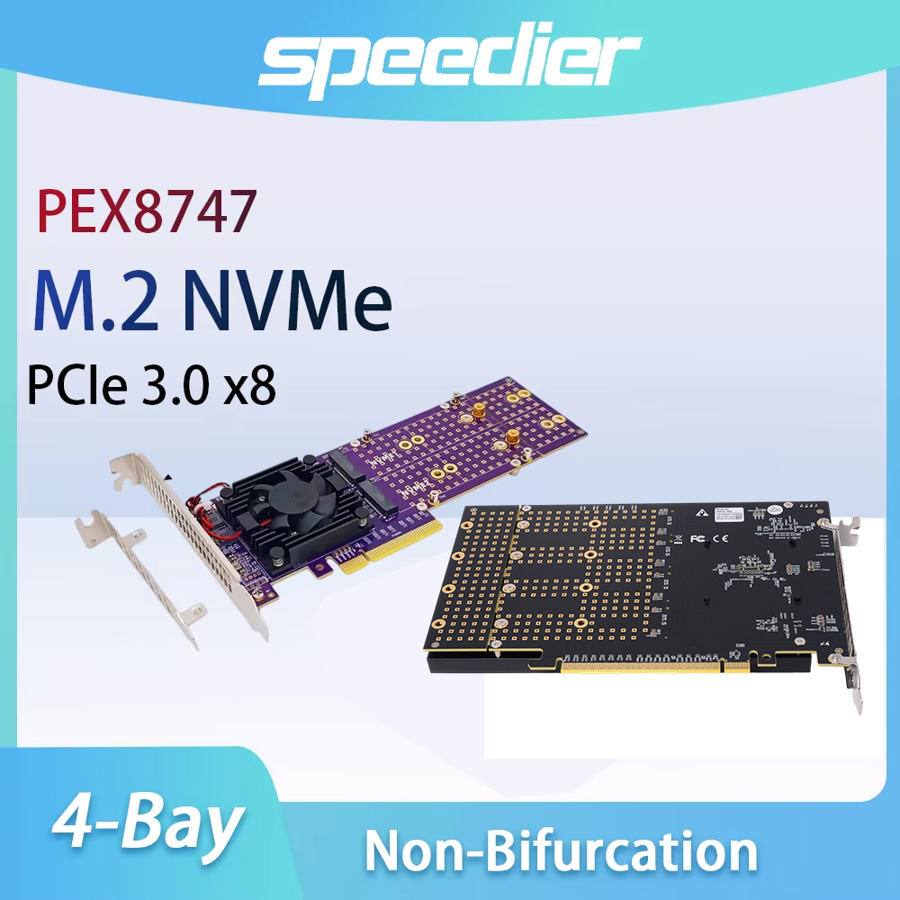 Quad M.2 Nvme Pcie Bifurcation Card - PCIe 3.0 X8 4 Yuvalı M.2