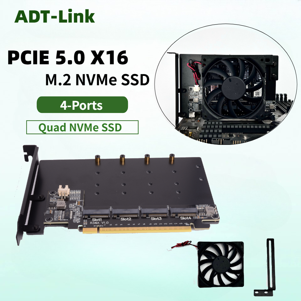 Quad M.2 Nvme Pcie Bifurcation Card - R34A PCIe 5.0 x16 - 4